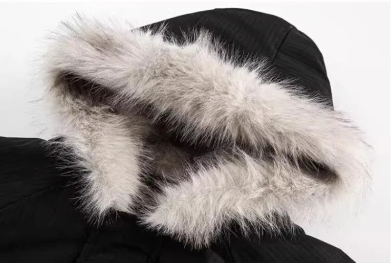 Winter American Street Hooded Parkas Mens New 2024 Thickened Trendy Fur Collar Cotton Jackets Warm Zipper Pocket Fluffy Coats