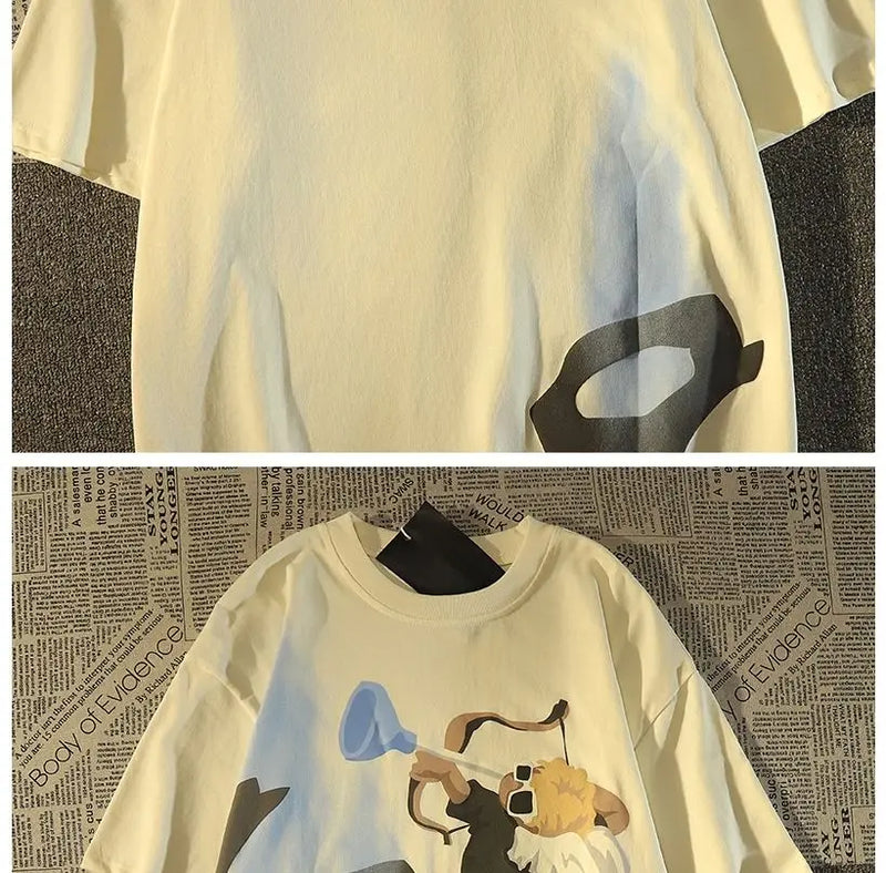 Glitchcore Graphic tee – American Retro High Street Angel Short Sleeved T Shirt For M