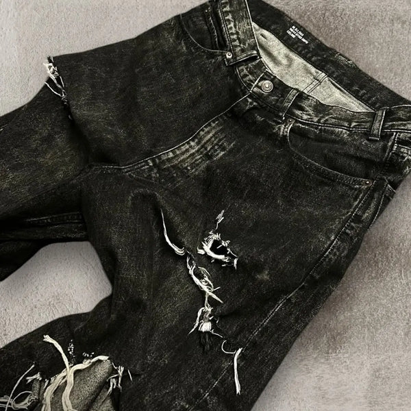 2024 new black ripped baggy jeans goth retro y2k denim pants men and women casual hip hop straight wide leg trousers streetwear vintage washed jeans