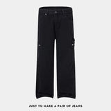 men american streetwear fashion loose casual hip hop wide leg black denim baggy jeans pants man y2k cargo jeans trousers unique cargo style 2349