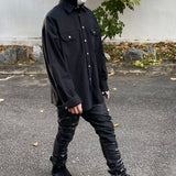 Back Zipper Vibe Style Black Long Sleeve Shirts Jackets for Men Streetwear Y2k Baggy Ropa Hombre Camisas Oversized Loose Coat