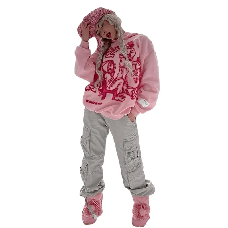Chicvoy Women Hoodie Y2K Scrawl Graphic Harajuka Sudaderas Grunge Pull