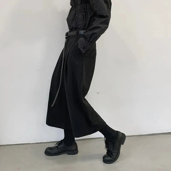 mens pants y2k dark gothic style belt casual pants autumn streetwear fashion straight wide leg cropped pants mens clothing 2024 relaxed fit trousers