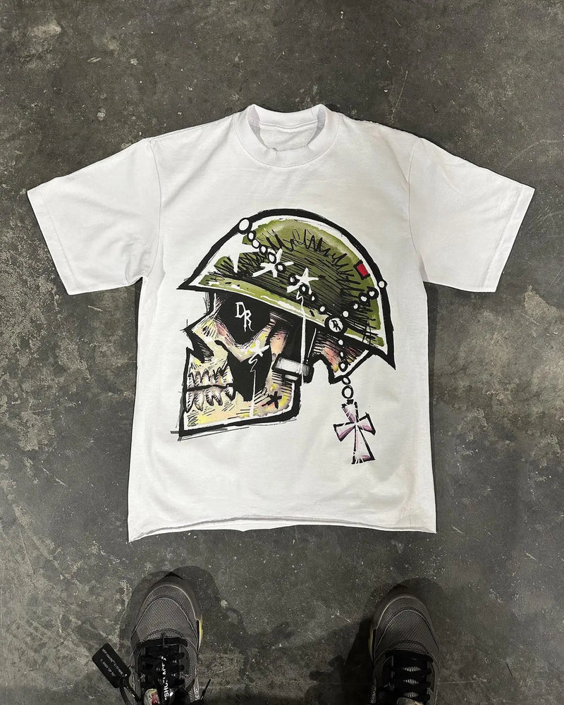 Trapwear Crying angel – American Gothic Skull Letter Print Oversized T Shirt Womens