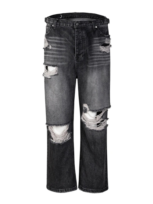 knee destroy big holes high street pants mens casual harajuku zipper straight trousers hip hop fashion streetwear baggy joggers casual joggers