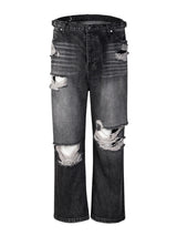knee destroy big holes high street pants mens casual harajuku zipper straight trousers hip hop fashion streetwear baggy joggers casual joggers