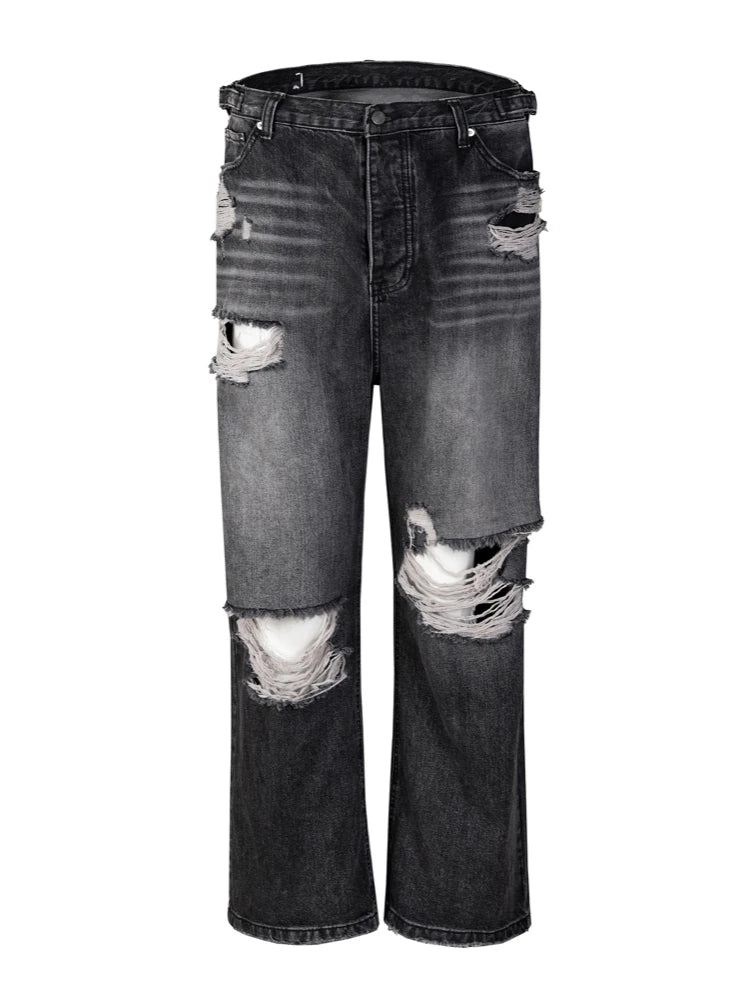 knee destroy big holes high street pants mens casual harajuku zipper straight trousers hip hop fashion streetwear baggy joggers casual joggers