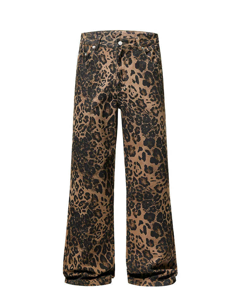 men leopard print denim loose casual plus size baggy jeans women streetwear hip hop straight y2k jeans pants trousers unique jeans style 1791