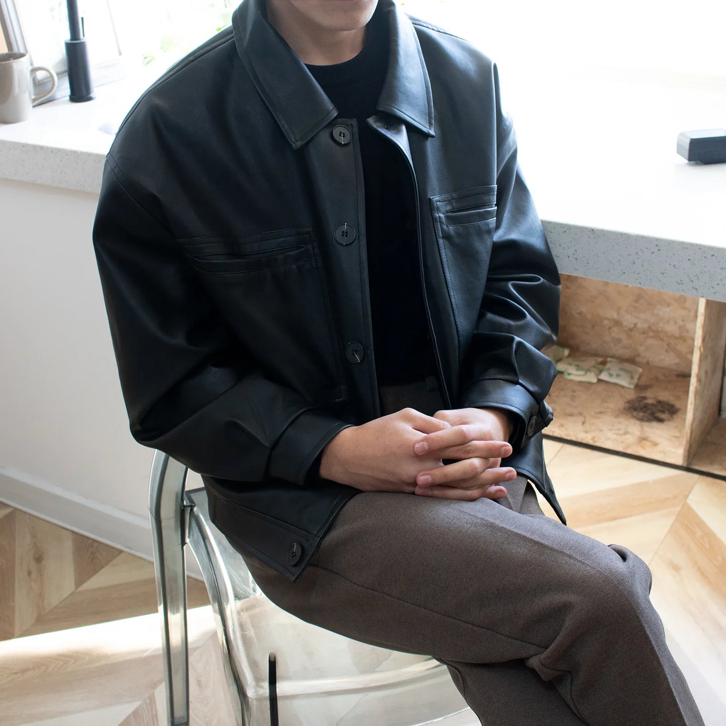 leather varsity coat, fall winter style, men's streetwear fashion, oversized urban jacket, high quality cold-weather coat