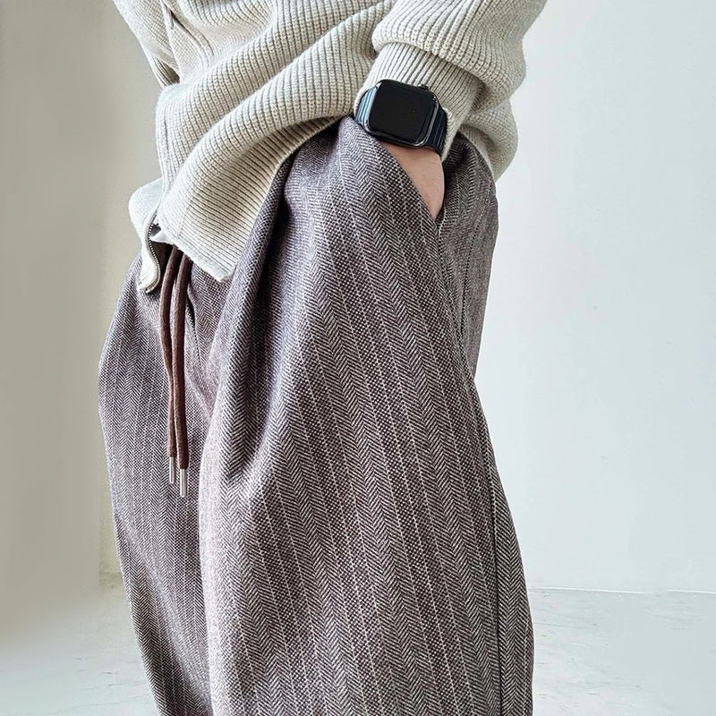 mens pants thick woolen casual pants autumn streetwear fashion personality versatile trend comfort wide leg pants mens clothing unique default style 179