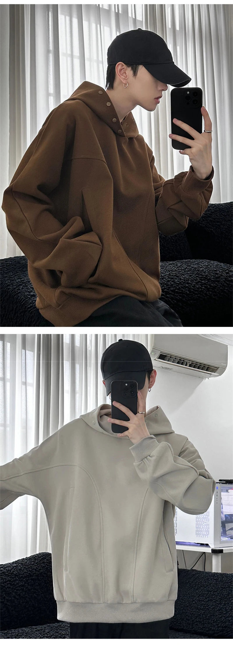 Y2K Minimalist Zip Collar Top – Autumn Fleece Button Up Neck Hip Hop Sweatshirts For Men Solid Color Oversized Y2K Hoodies High Street Fashion Hooded Tracksuit | Zip Knit Drop #123