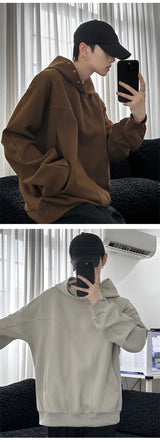 Y2K Minimalist Zip Collar Top – Autumn Fleece Button Up Neck Hip Hop Sweatshirts For Men Solid Color Oversized Y2K Hoodies High Street Fashion Hooded Tracksuit | Zip Knit Drop #123