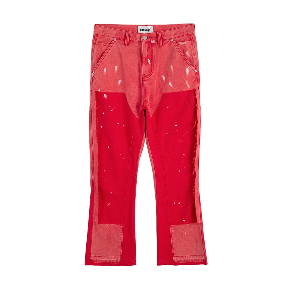 high street spliced speckled ink micro flare pants for men and women patchwork baggy jeans ropa hombre casual denim trousers denim street jeans