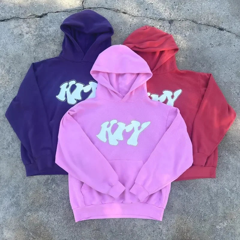 y2k goth trend letter print oversized pullover men's 2024 streetwear casual Harajuku loose versatile sweatshirt hoodie top