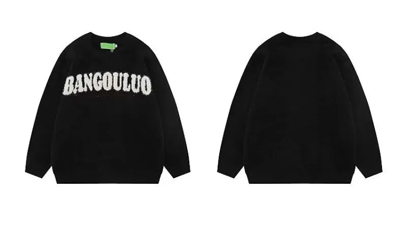 bold graphic pullover, layered streetwear look, soft knit pullover with flame design, y2k fashion statement