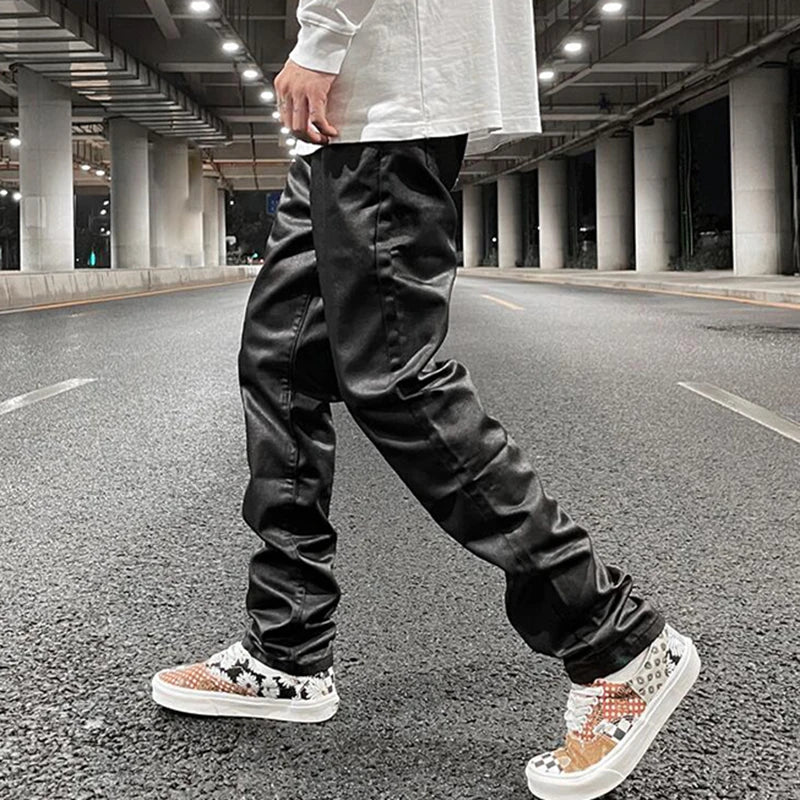harajuku black jeans mens vibe waxed casual trousers straight pockets oversized pencil pants loose hip hop mens pants ripped baggy denim