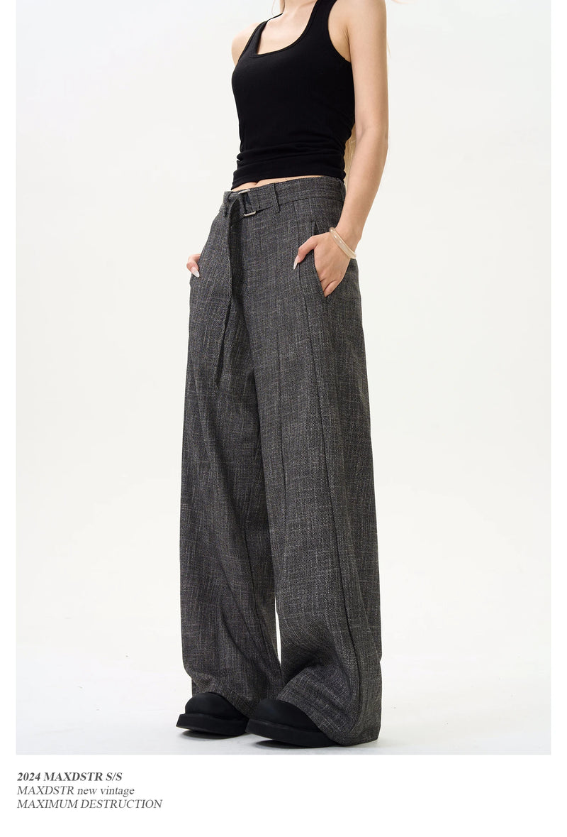 men women streetwear fashion loose casual belt wide leg suit pant boyfriend straight trousers baggy pants unique default style 2360