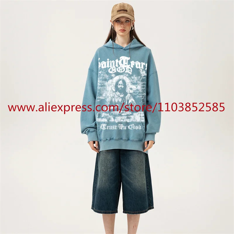 2024 New Vintage Letter Printed Mens Hooded Sweatshirt Long Sleeved Cl