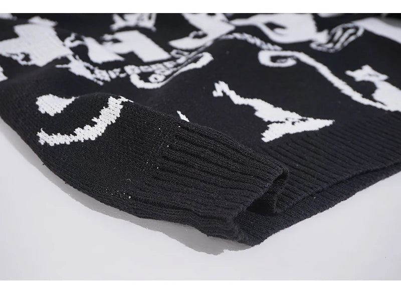 mens turtleneck knitted sweater fashion hip hop harajuku letter sweater retro vintage jumpers casual cotton pullovers sweaters Y2K vintage urban hoodie, oversized graphic print design, aesthetic street look hoodie