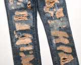 high street hole distressed ripped straight baggy jeans for men washed patchwork casual cargo pants oversized denim trousers unique cargo style 2874