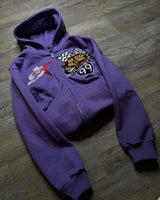 2024 American Street Fashion Brand Letter Cartoon Print Zipper Sweatsh