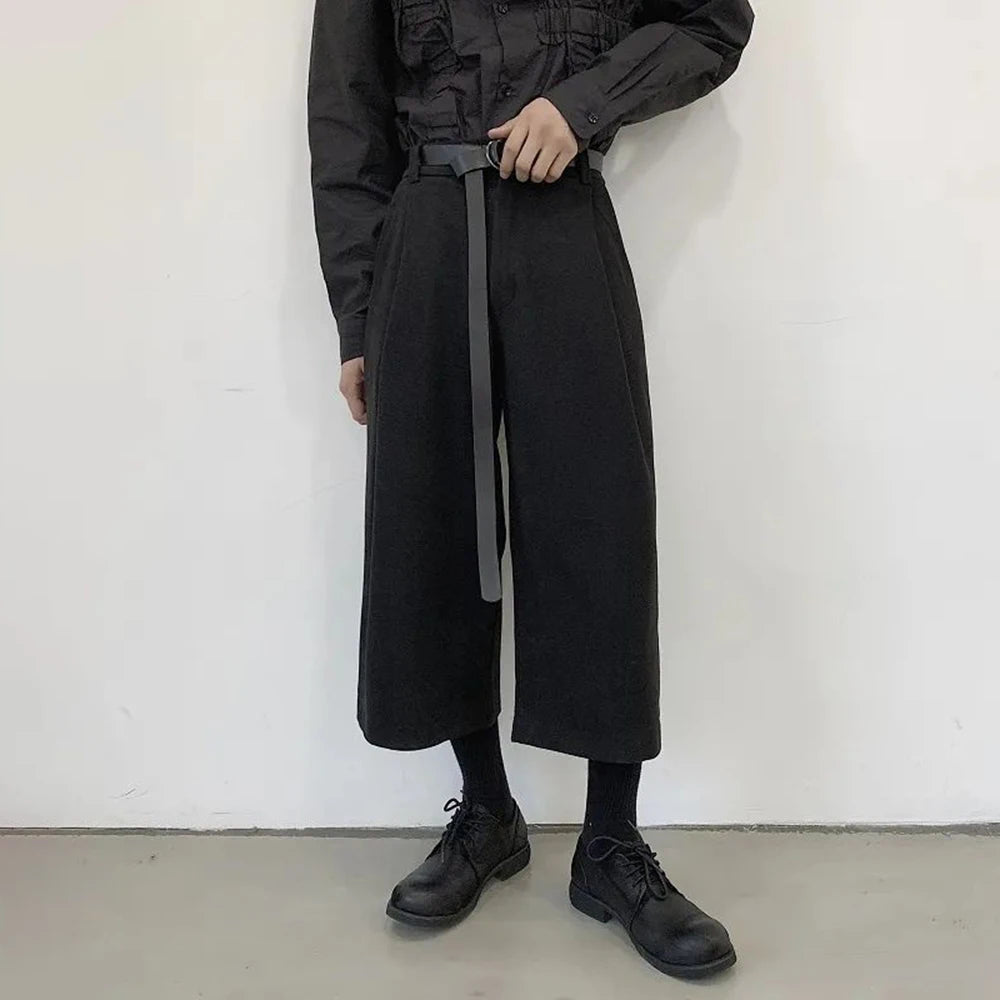 mens pants y2k dark gothic style belt casual pants autumn streetwear fashion straight wide leg cropped pants mens clothing 2024 clean everyday pants