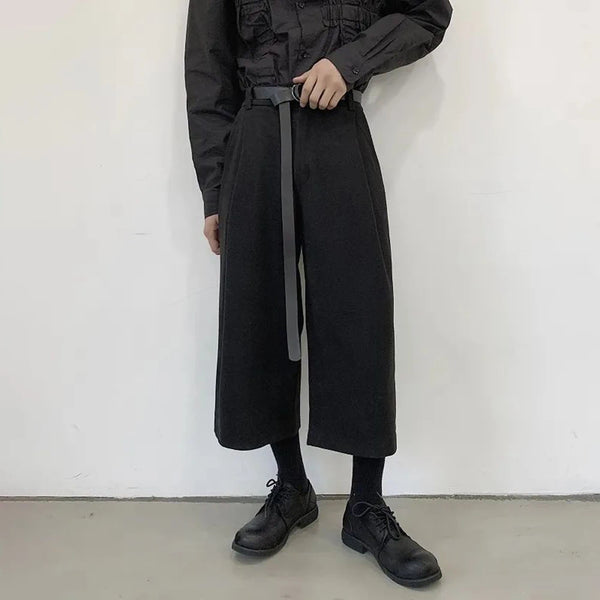 mens pants y2k dark gothic style belt casual pants autumn streetwear fashion straight wide leg cropped pants mens clothing 2024 clean everyday pants