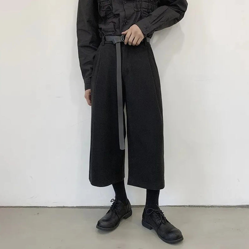 mens pants y2k dark gothic style belt casual pants autumn streetwear fashion straight wide leg cropped pants mens clothing 2024 clean everyday pants
