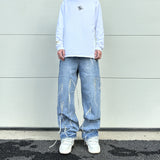 fashion loose streetwear denim jeans new casual wide legs straight jean pants hip hop tassel joggers baggy jeans men clothing unique joggers style 425