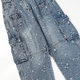 distressed ripped vintage blue baggy jeans men multi pocket cargo jeans casual loose denim pants streetwear harajuku jeans baggy cargo bottoms