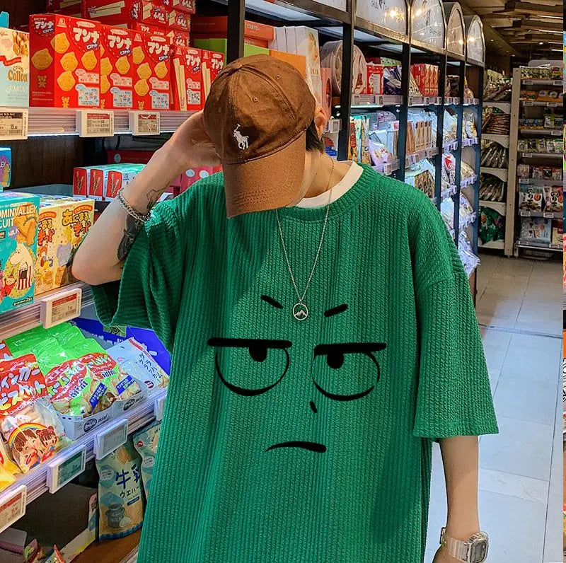 Skatercore Oversized shirt – Waffle Short Sleeved T Shirt For Men 2024 New Couple Wear In