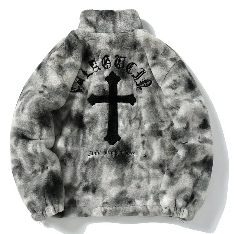 - quality essential hop fit casual 40da57 material streetwear style unisex high print premium style mens-rabbit-fur-jacket-coats-hip-hop-cross-letters-winter-fleece-jacket-streetwear-casual-harajuku-coat-zip-up-fashion-outwear fashion oversized image graphic design urban wear everyday hip streetwear design ID 1e81c