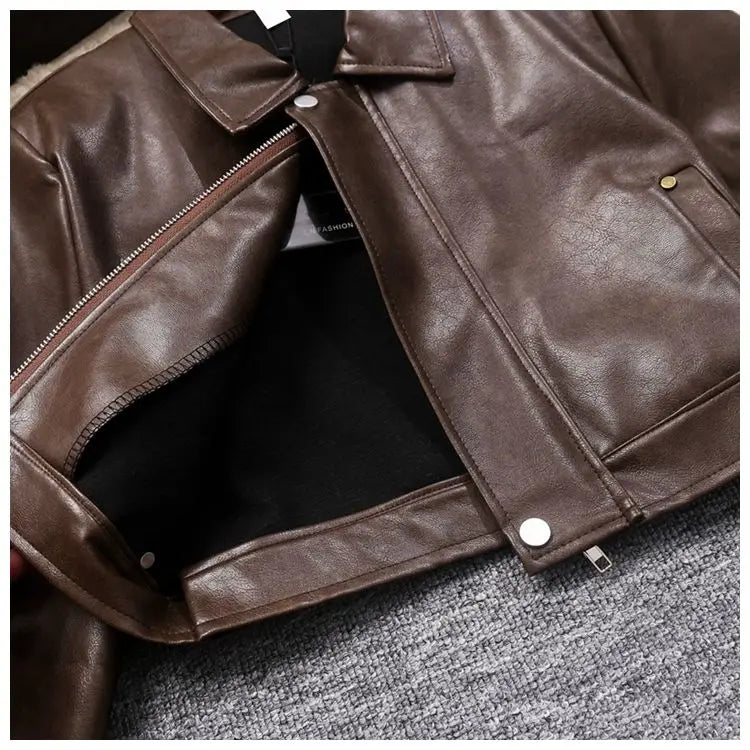 Retro hot girl camisole irregular big swing skirt short leather jacket coffee color set two piece sets womens outifits dress