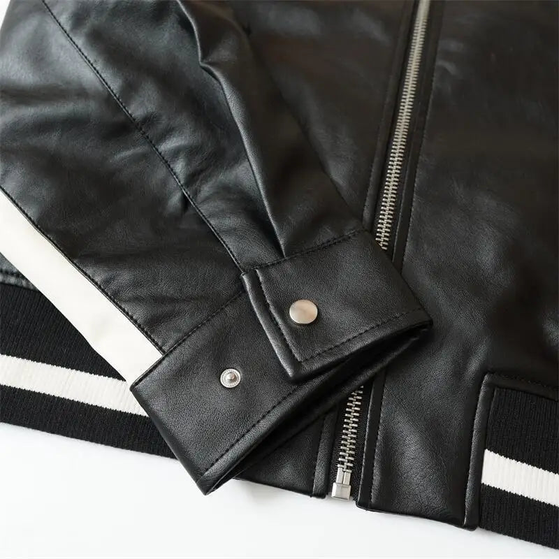 Spring And Autumn Men's Leather Jacket Coat American Baseball Suit Stitching Leather Jacket