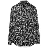 New 2022 Men 3D luxurious Classic Black White Star Print Fashion Silk Casual Shirts Shirt high Pocket Long-sleeves S 2XL #D276