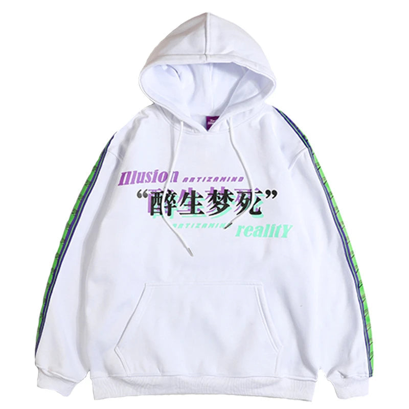 Men Hip Hop Hoodie Sweatshirt Drunk Illusion Chinese Character Hoodie Streetwear Casual Black Hooded Pullover Cotton Autumn 2023