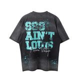 SSSAINT LOUIS Vintage Retro Distressed Logo Letter Print Round Neck Washed Worn High-Street Loose Tops T shirt Tee
