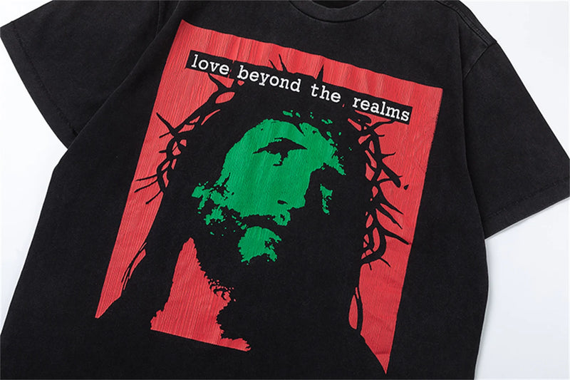 skatercore vintage t-shirt featuring new summer 24ss vintage retro portrait printing high street cotton casual loose tops t shirt pullover