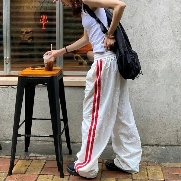 kpop vintage cargo casual harajuku pant women streetwear striped oversize baggy jogging sweatpants wide trousers school outfit streetwear sweatpants