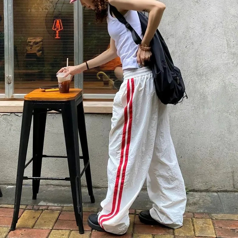 kpop vintage cargo casual harajuku pant women streetwear striped oversize baggy jogging sweatpants wide trousers school outfit streetwear sweatpants