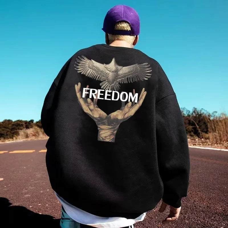 Dove Of Freedom Graphic Printed Men's Crewneck Hoodies Hip Hop Fashion Pullover Sweatshirts Hombre Y2K