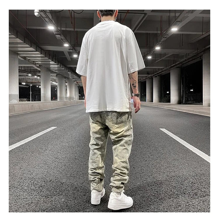 fashion paisy denim jeans mens destoryed holes zipper jeans pants hip hop streetwear new summer casual joggers loose jeans pants unique joggers style 2234