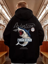 Y2K Streetwear Anime Shark Printed Hoodies For Men Autumn Oversized