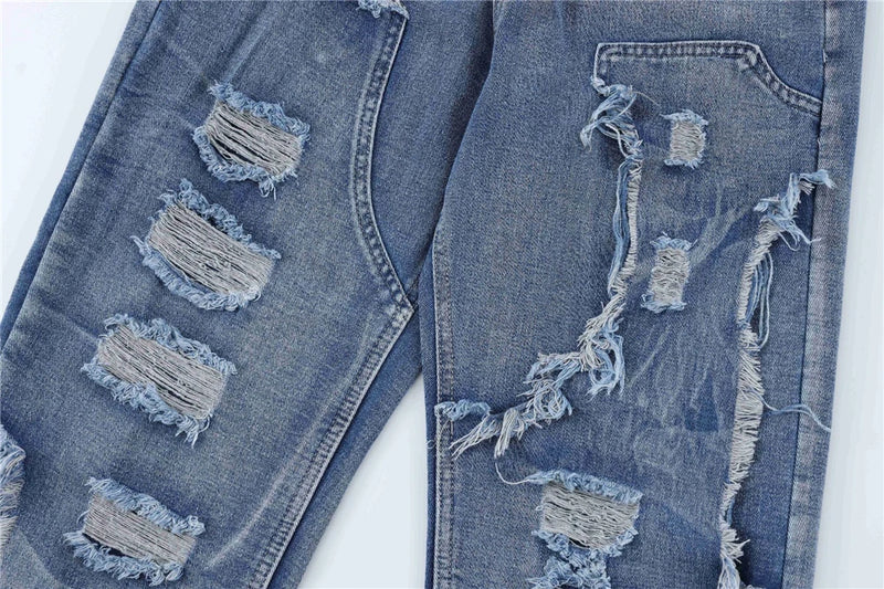 2024 ripped jeans high street straight trousers destroyed hole baggy denim pants vintage retro hip hop unique jeans style 416