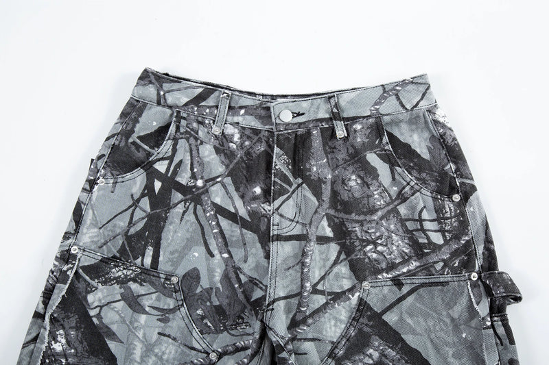 full branches trees camouflage cargo shorts for men and women straight patchwork baggy summer knee length pants oversized unique cargo style 4565