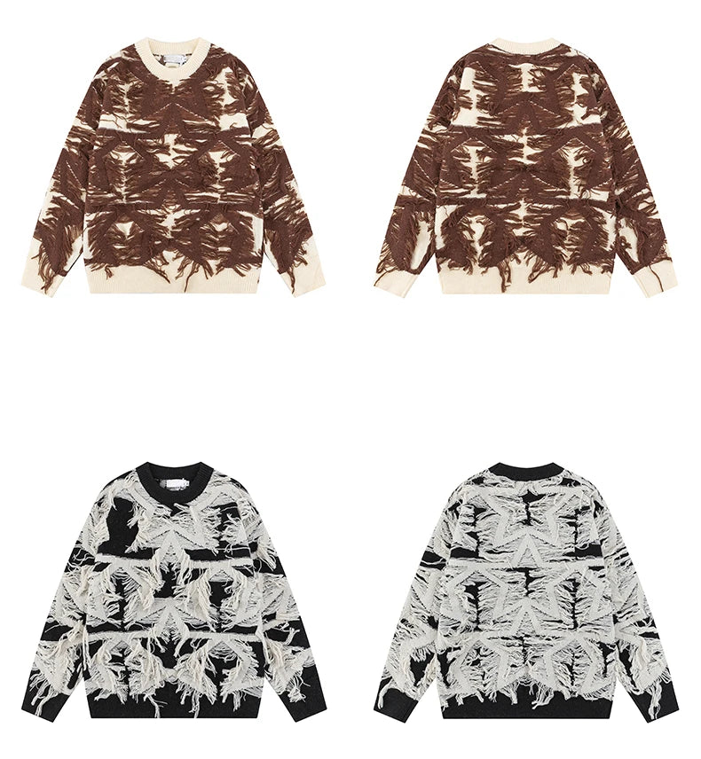 fashion stars tassel knitted sweater pullovers men fashion long sleeve loose sweater unisex autumn winter cotton jumper knitwear - gothic aesthetic hoodie for winter, 2025 streetwear drop, unisex casual winter pullover