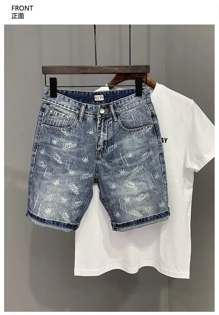 22 year denim shorts mens summer korean style printed korean style casual pants unique jeans style 1967
