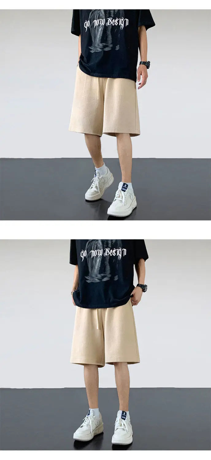 korean sports shorts men new summer hot style loose casual waffle five point pants teenagers solid color versatile niche pants unique shorts style 2125