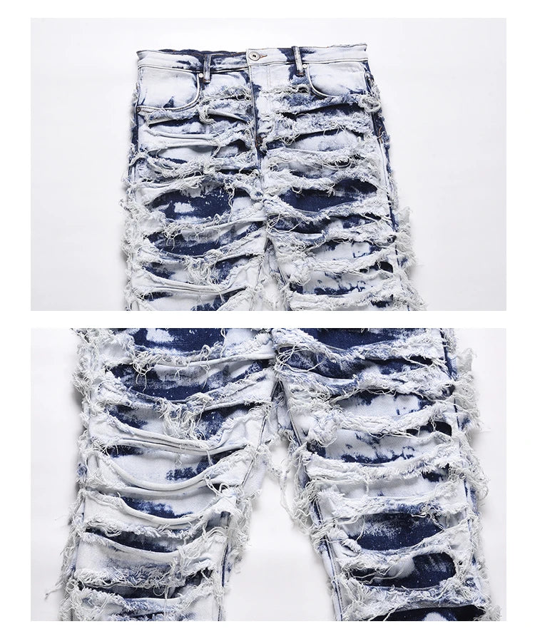 men distressed ripped destroied denim jean pants new fashion patchwork biker jeans streetwear slim pants jogger y2k men s jeans unique joggers style 4020