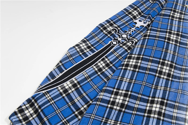 24SS New THUG CLUB Trendy Sword Print High-Street Cotton Vintage Plaid Shirt